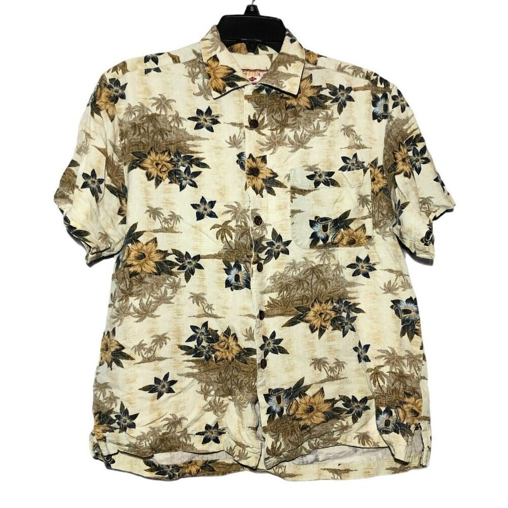 Caribbean Joe Hawaiian Shirt Men Size M Flower Tropical Palm Tree Beach Aloha